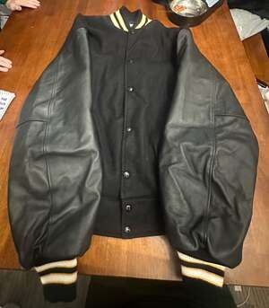 Vintage Meca Recognition Apparel Wool & Leather Varsity Jacket Black Gold XL Mad